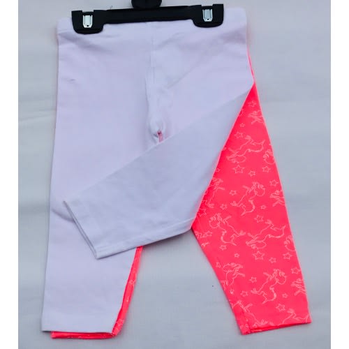 Girls Pony Pink And White Crop Length Leggings