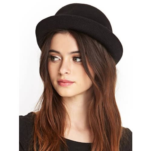 Roll Up Brim Fedora Hat - Black