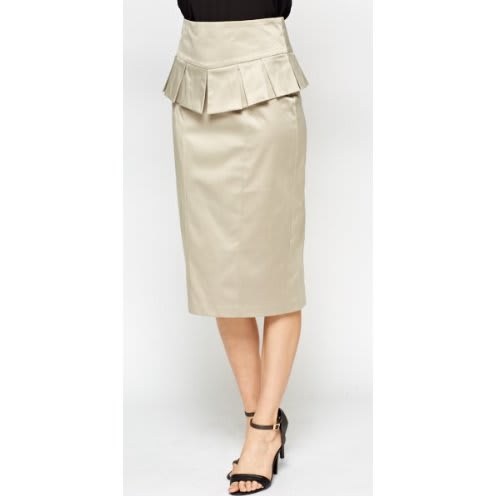 High Waist Pleated Peplum Skirt - Beige