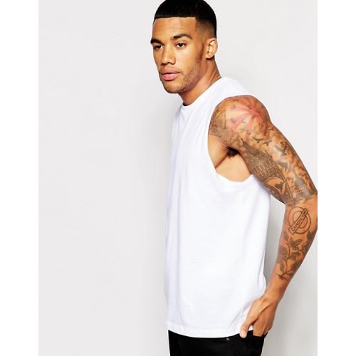 Men's Stylish  White Arm Less Round Neck Shirt