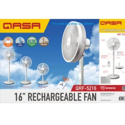 16" Rechargeable Adjustable Table Fan - Qrf5216 - White