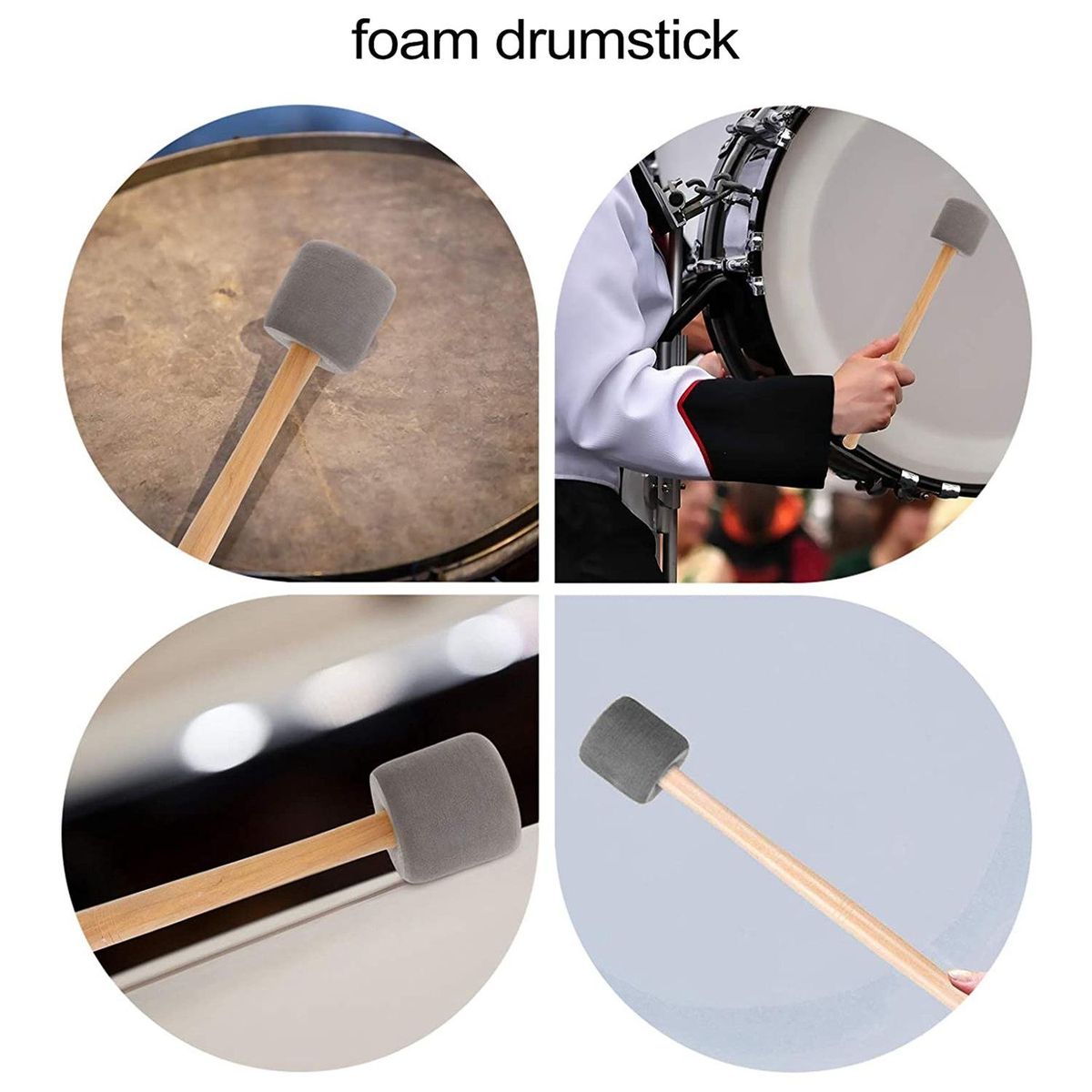 4Pcs Bass Drum Mallets Sticks Mallets Foam Head Drum Mallets for Marching Band Percussion