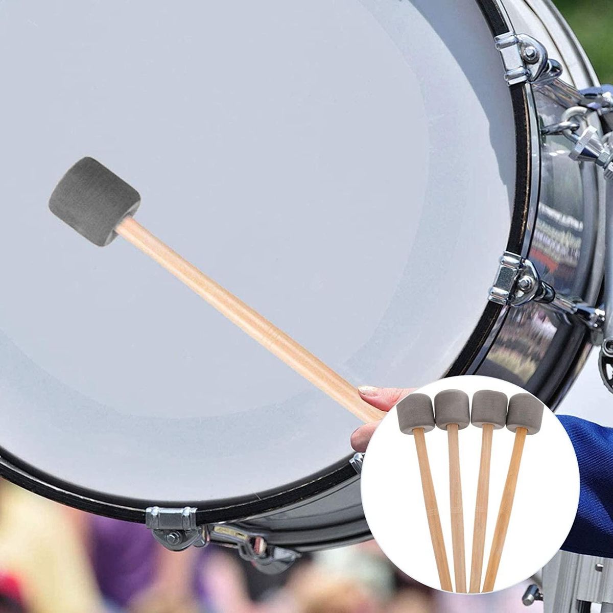 4Pcs Bass Drum Mallets Sticks Mallets Foam Head Drum Mallets for Marching Band Percussion