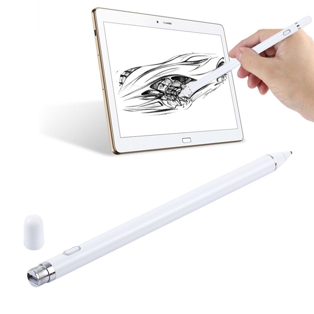 Long Universal Rechargeable Capacitive Touch Screen Stylus Pen With 2.3mm Superfine Metal Nib, For IPhone, IPad, Samsung, And Other Capacitive Touch Screen Smartphones Or Tablet PC (White)