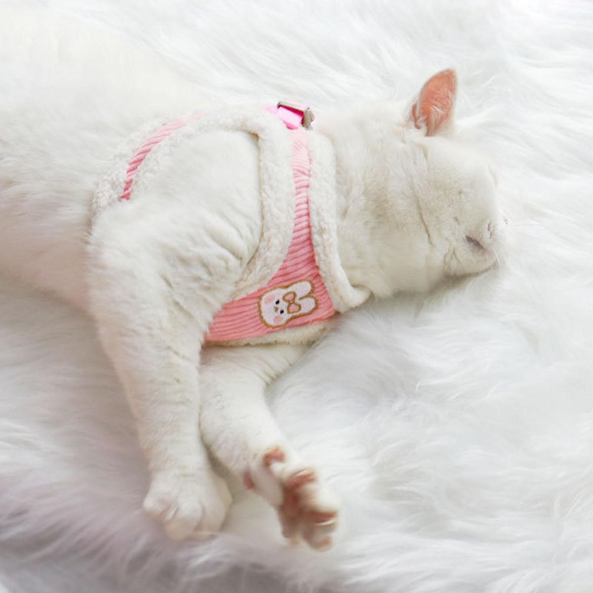 1 Set Cat Leash Rabbit Embroidery Pet Leash Pink