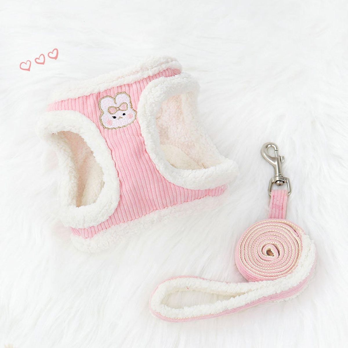 1 Set Cat Leash Rabbit Embroidery Pet Leash Pink