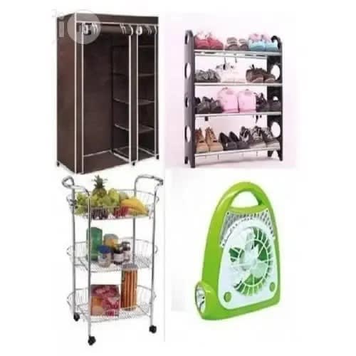 Wardrobe + Rechargeable Flood Light + 12 Pairs Shoe Rack + Trolley-