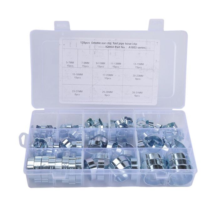 11 SIZE DOUBLE EAR CLIPS - O CLAMP - Stainless STEEL - 128 PACK