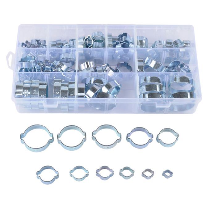 11 SIZE DOUBLE EAR CLIPS - O CLAMP - Stainless STEEL - 128 PACK