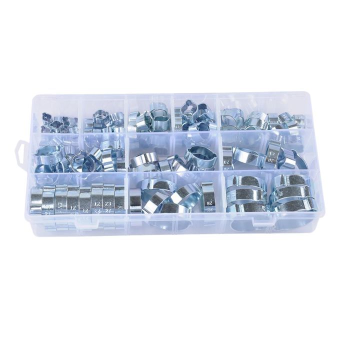 11 SIZE DOUBLE EAR CLIPS - O CLAMP - Stainless STEEL - 128 PACK