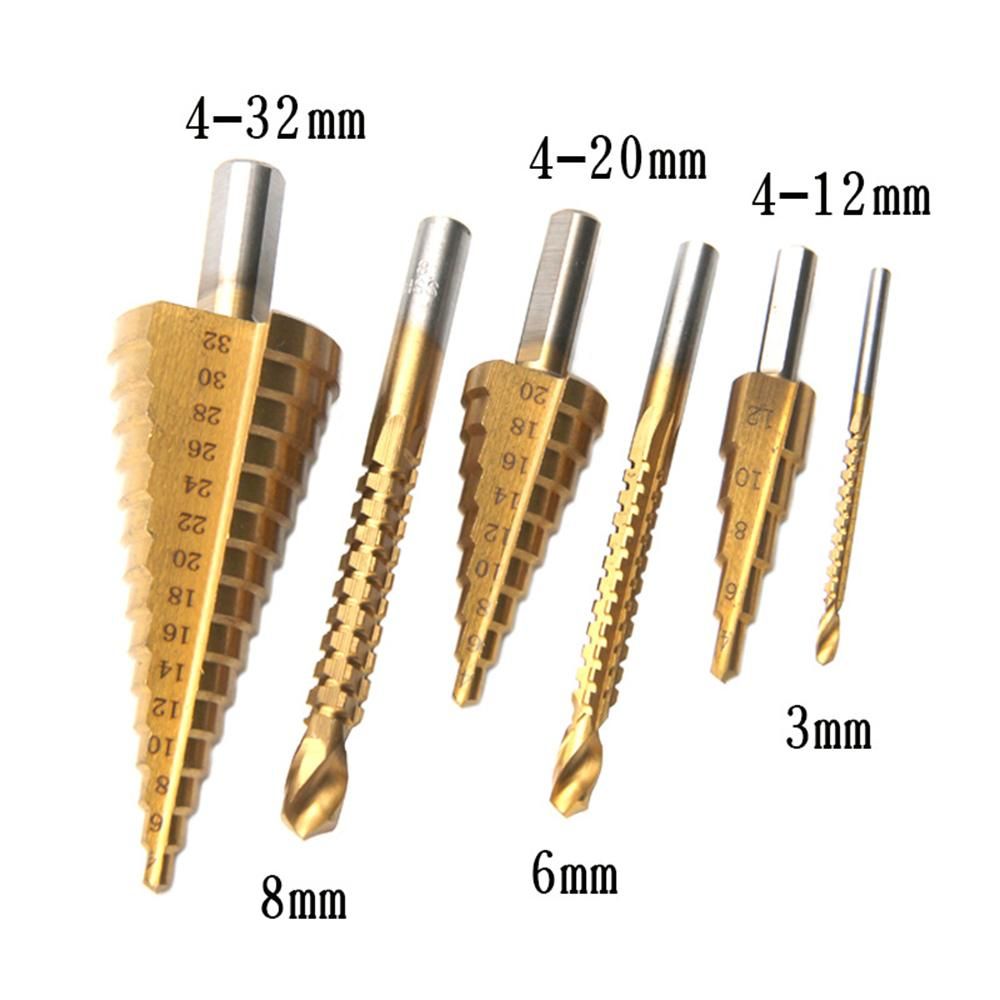 6 PCS Step Drill Bit and Saw Drill Set HSS Drill Bits for Sheet Aluminum Iron Metal Stainless Steel Wood Hole Drilling Expanding Multifunction Spiral Grooved Step Drill for Woodworking Industry DIY
