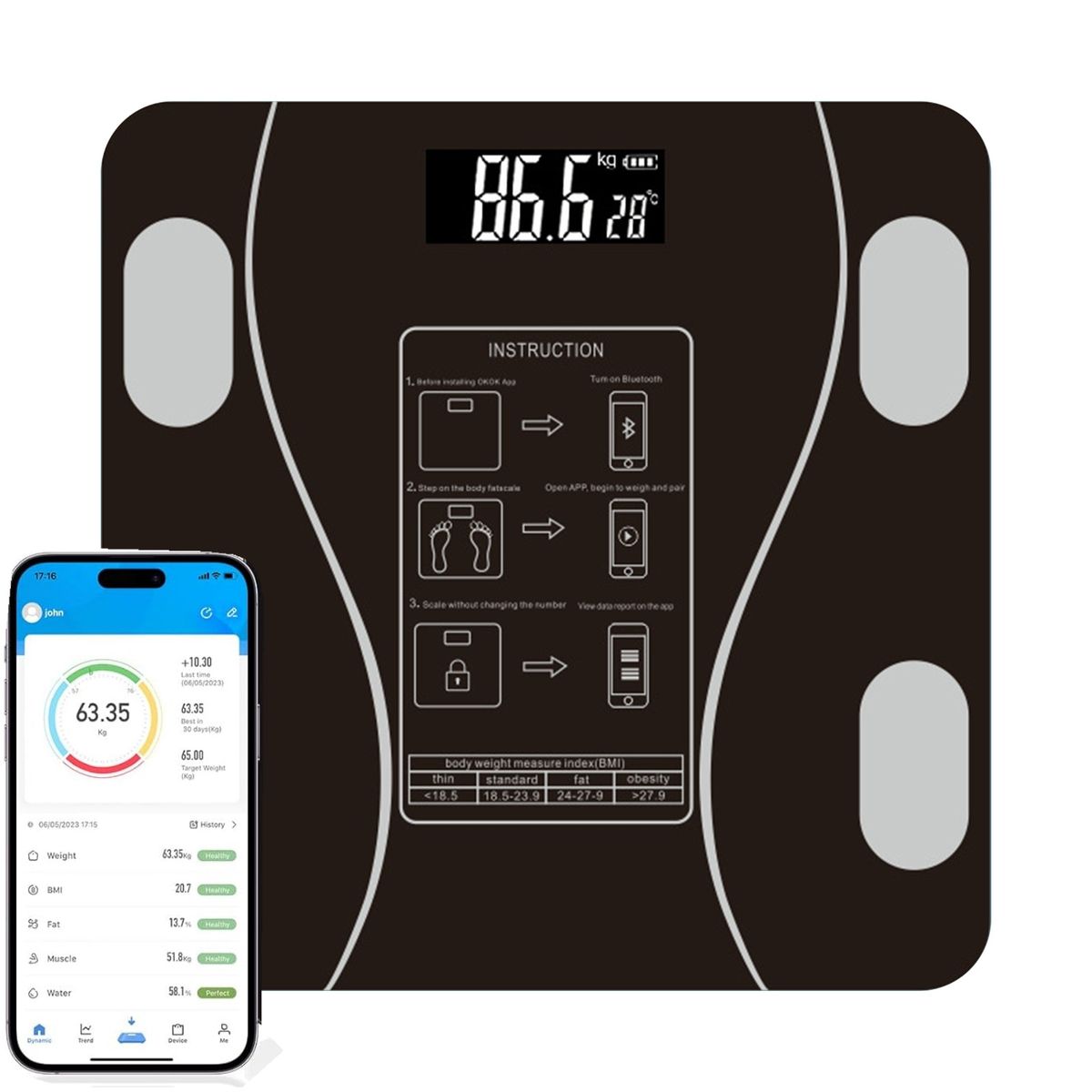 Intelligent Body Fat Weight Scale Rechargeble