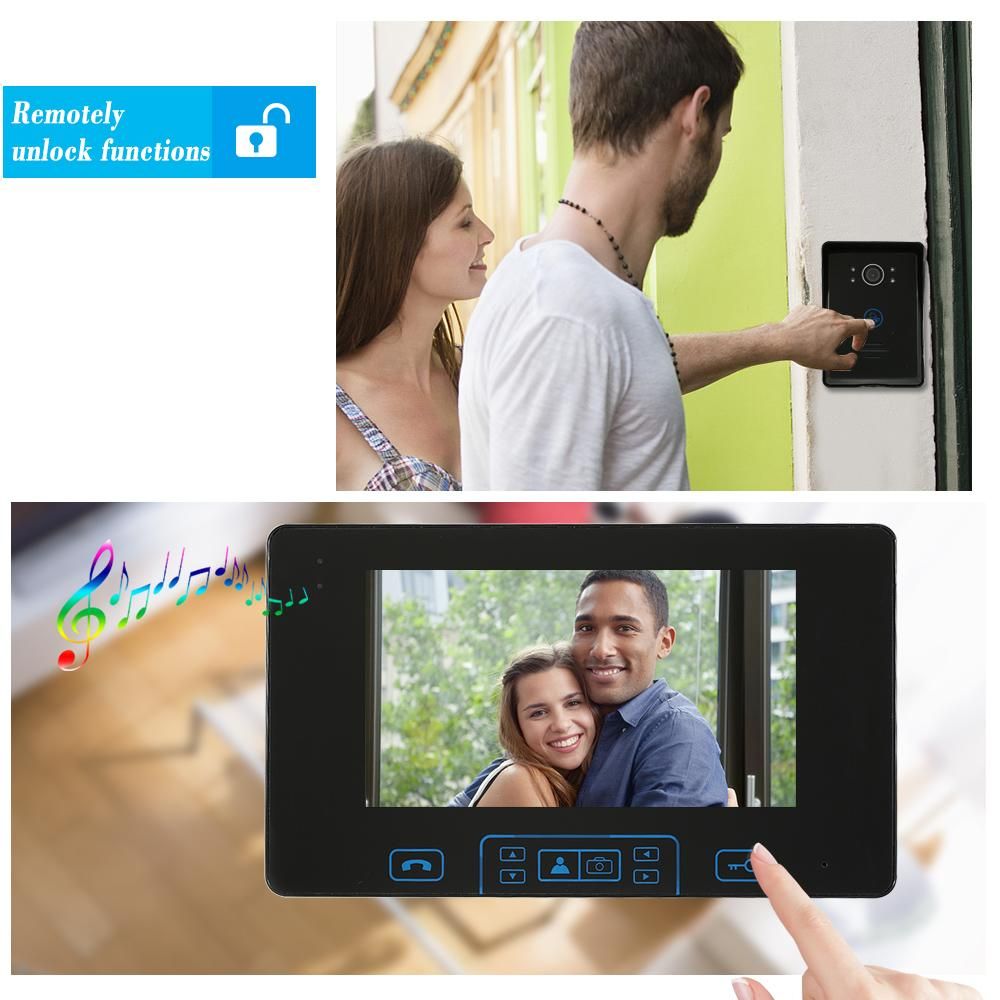2.4GHz Wireless Digital Door Phone Doorbell Intercom System 2* Indoor Monitor&1* Outdoor Camera 7 Inch TFT Indoor Monitor HD Digital Outdoor Camera Night Vision Wireless Unlock Control Hands-free Call and Talk for Home Securi