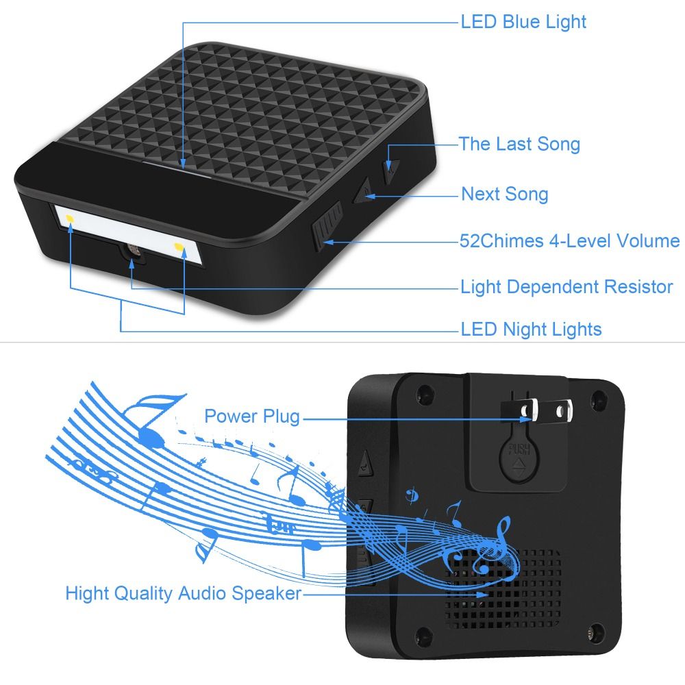 Solar Powered Waterproof Wireless DoorBell No Battery Plug S