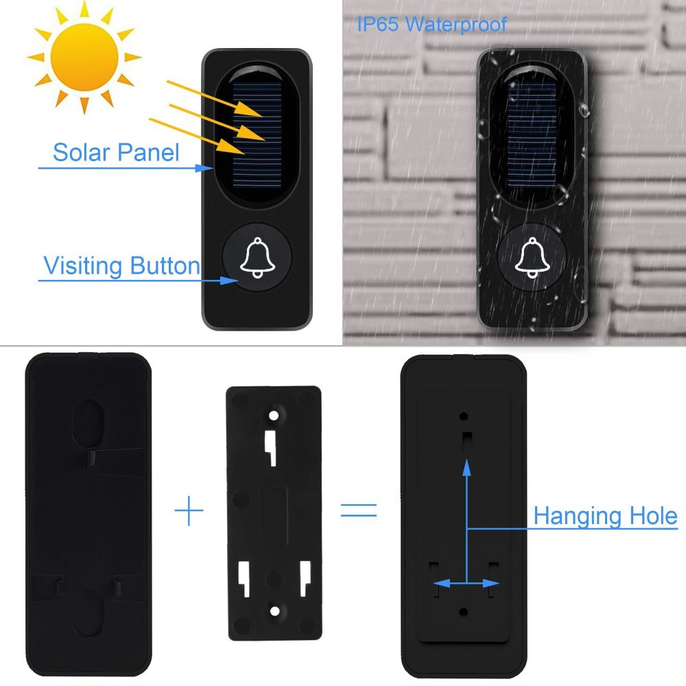 Solar Powered Waterproof Wireless DoorBell No Battery Plug S