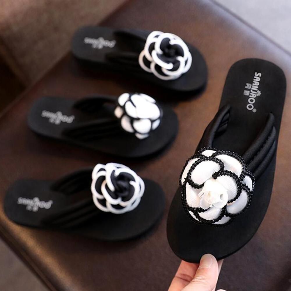 Summer Non-slip Children's Flip-Flops Girls Beach Shoes Pinch Parent-child Sandals Female Fashion Flowers Slippers Women qq575