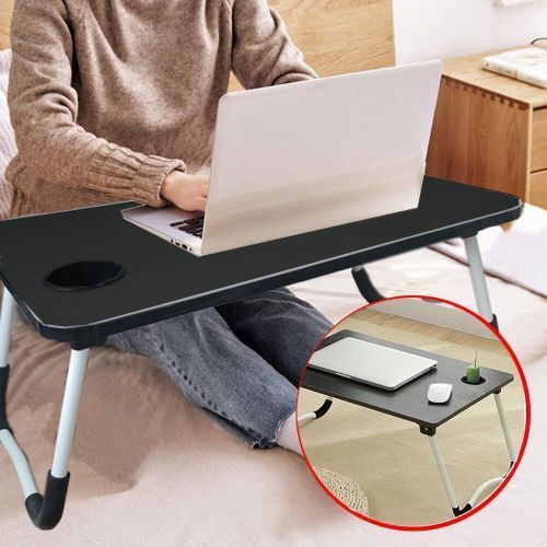 Foldable Bed Laptop Table With Cup Holder V2- Black