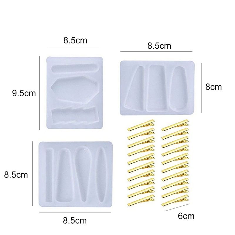 3Pcs Hair Clip Epoxy Resin Molds DIY Pendant-Transparent