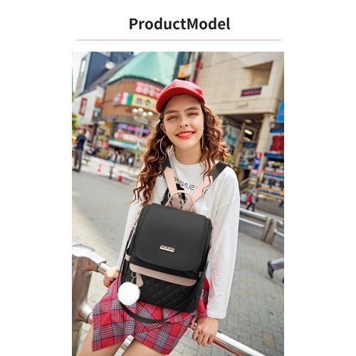 Ladies Comfortable Polyester Casual Backpack Bag - Black