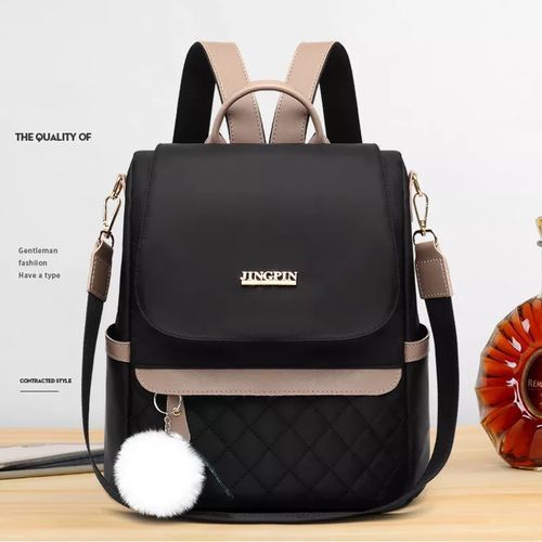 Ladies Comfortable Polyester Casual Backpack Bag - Black