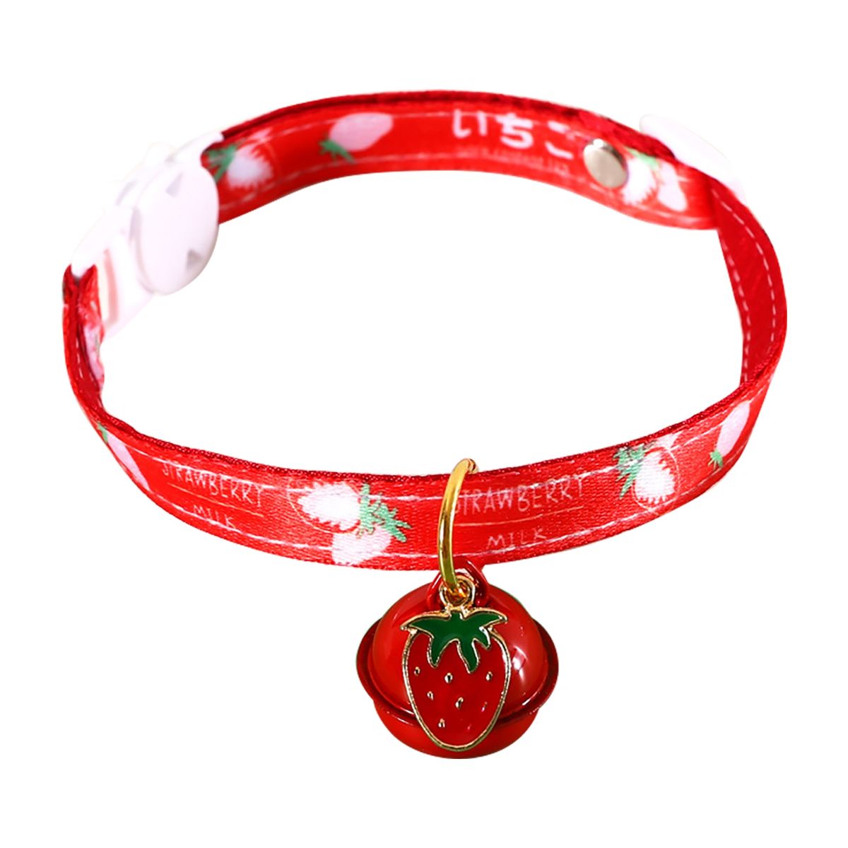 Cat Necklace Dog Cat Fruit Themed Print Neck Strap With Mini Bell Pendant Red