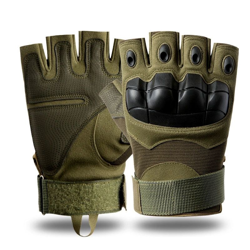 Tactical Gloves Hunting Shooting Outdoor Riding Fitness Gardening Safety Gloves Hiking Full Fingerand Half Finger Work Gloves Half Green M