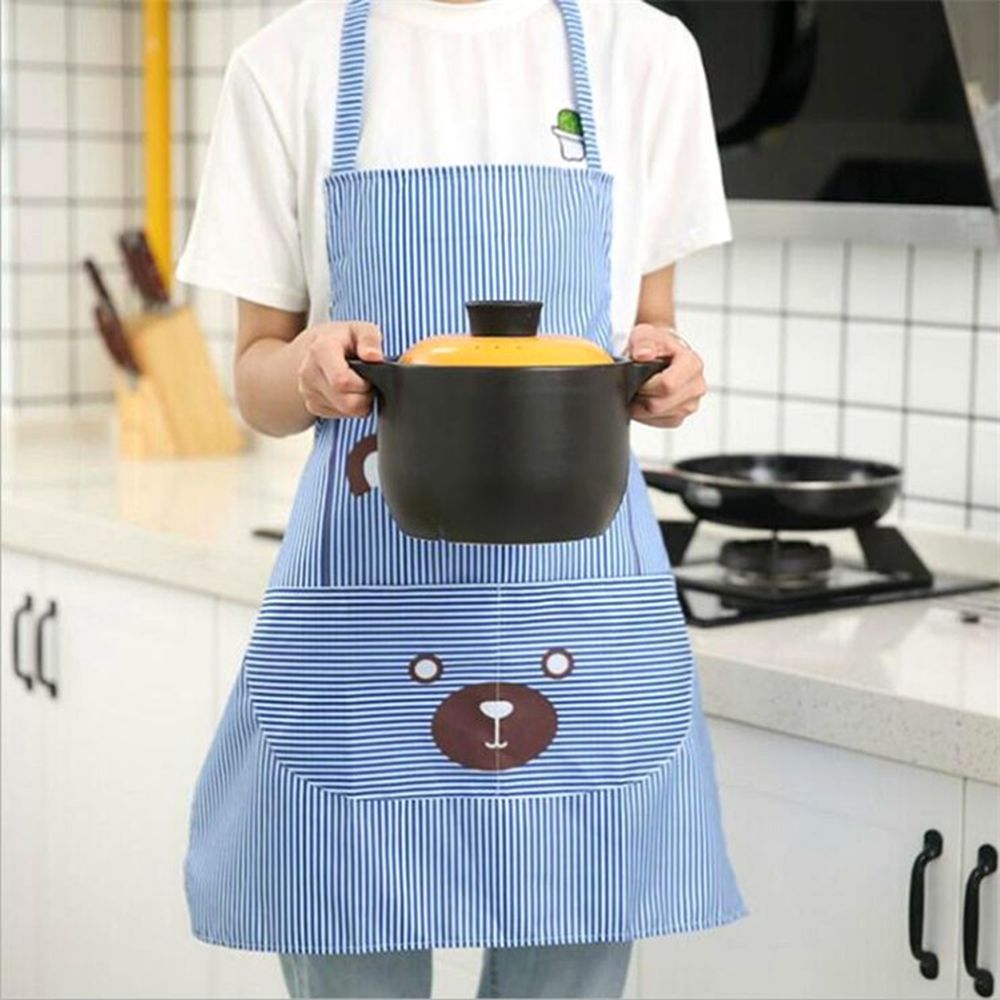 Unisex Apron With Pockets Cartoon Cute Bear Stripe Printed