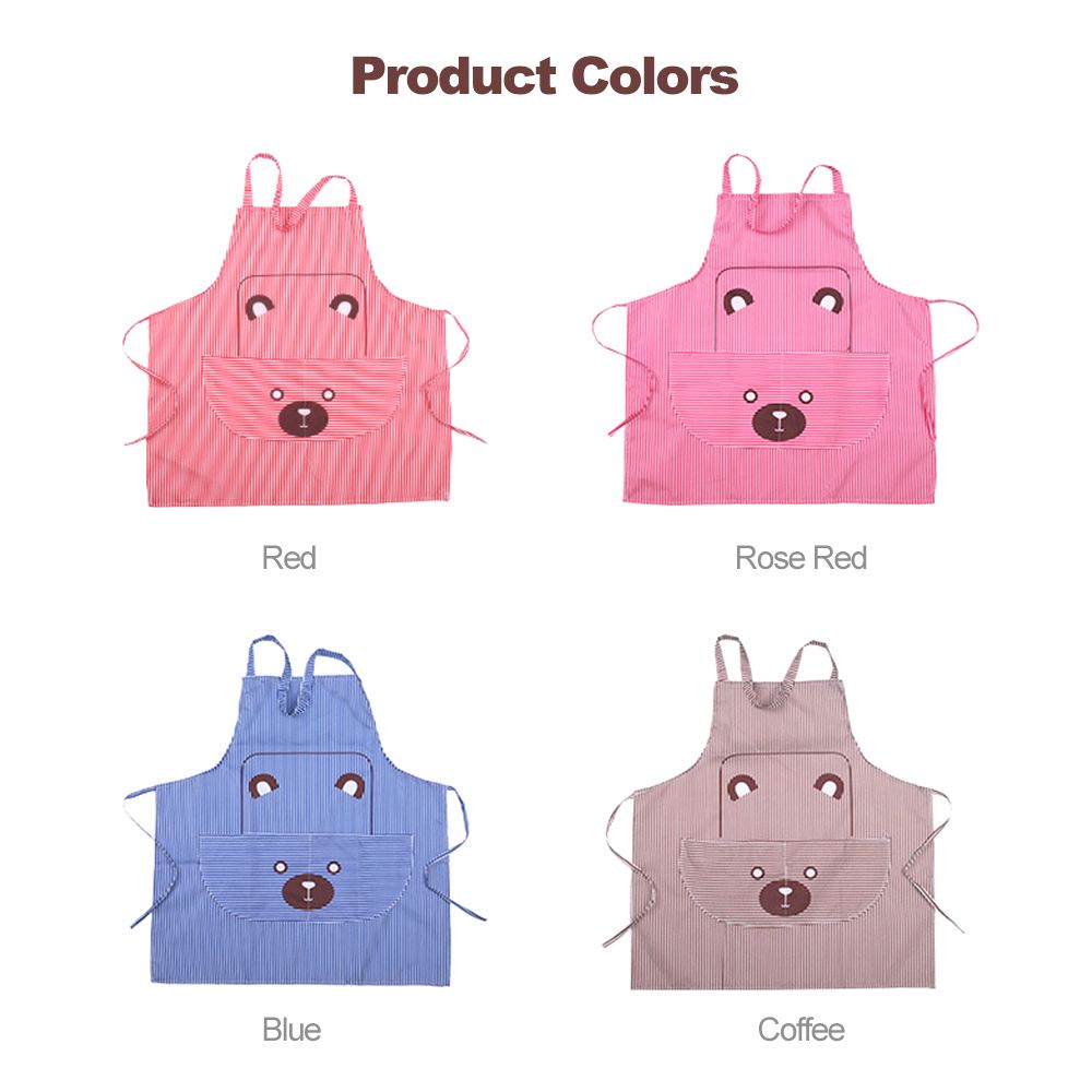 Unisex Apron With Pockets Cartoon Cute Bear Stripe Printed