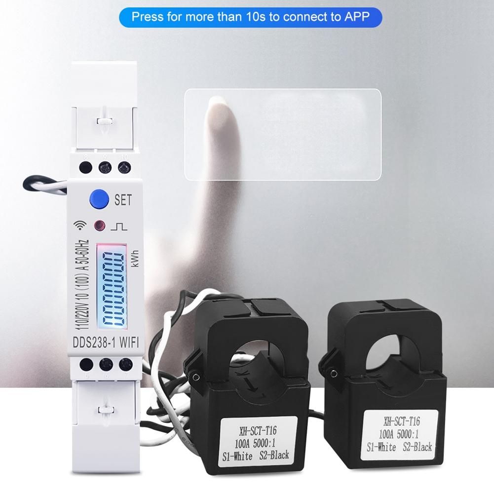 2 Phase 3 Wires 110V+110V 100A Din Rail 18mm Tuya WIFI Smart Energy Meter Power Consumption Monitor KWh Meter Wattmeter
