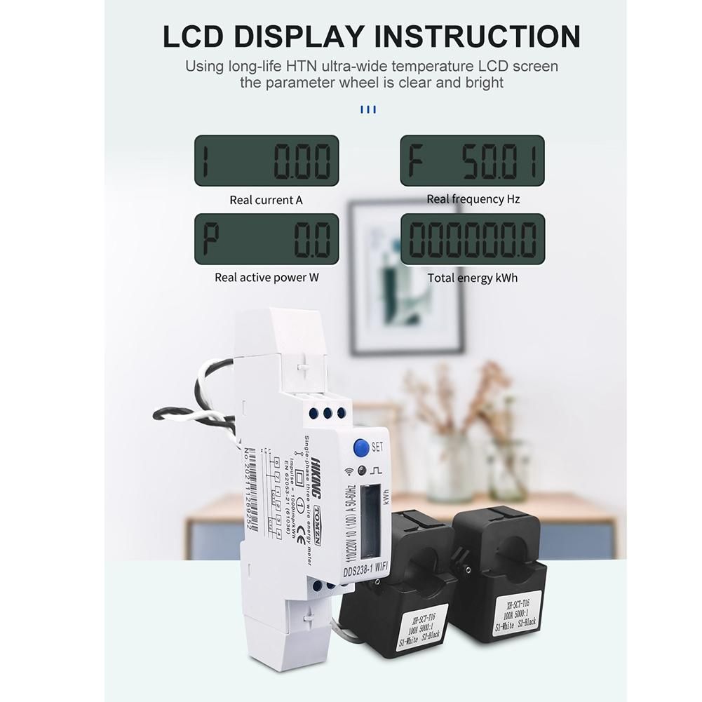 2 Phase 3 Wires 110V+110V 100A Din Rail 18mm Tuya WIFI Smart Energy Meter Power Consumption Monitor KWh Meter Wattmeter
