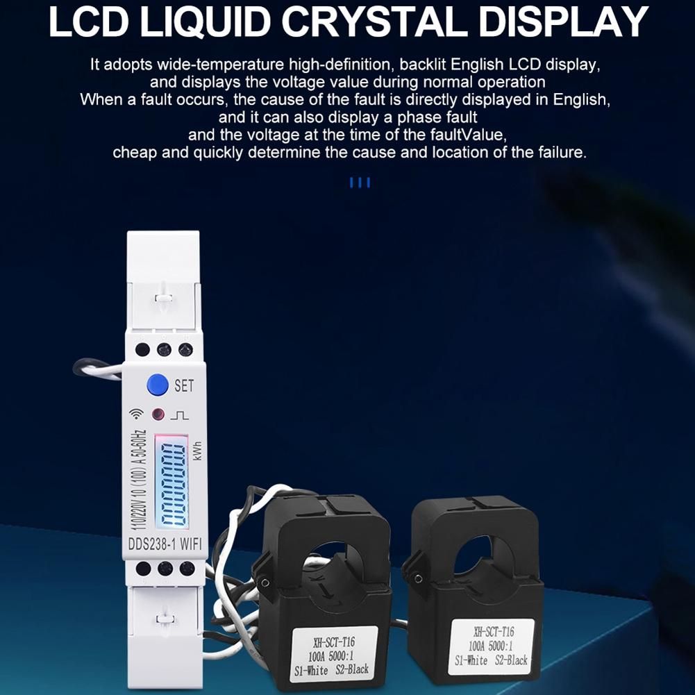 2 Phase 3 Wires 110V+110V 100A Din Rail 18mm Tuya WIFI Smart Energy Meter Power Consumption Monitor KWh Meter Wattmeter