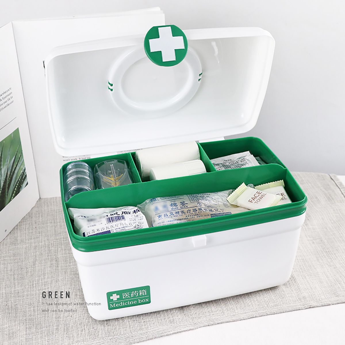 Medicine Box Family Cases Plastic L Storage Box Large Green