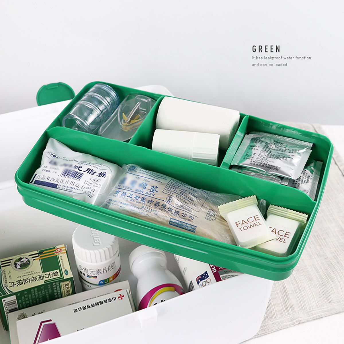 Medicine Box Family Cases Plastic L Storage Box Large Green