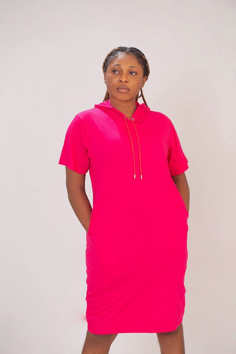 Plain/Basic Hooded Short Dress/Gown- Fuchsia Pink