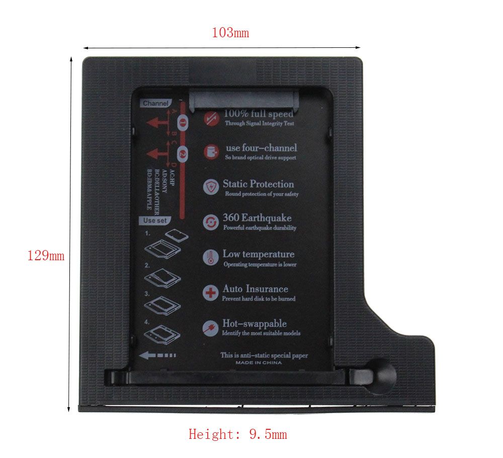 Hard Drive 1TB 2nd HDD Caddy 9.5mm SATA 3.0  SSD Hard Flash Drive Enclosure Case For Notebook CD ROM Optibay