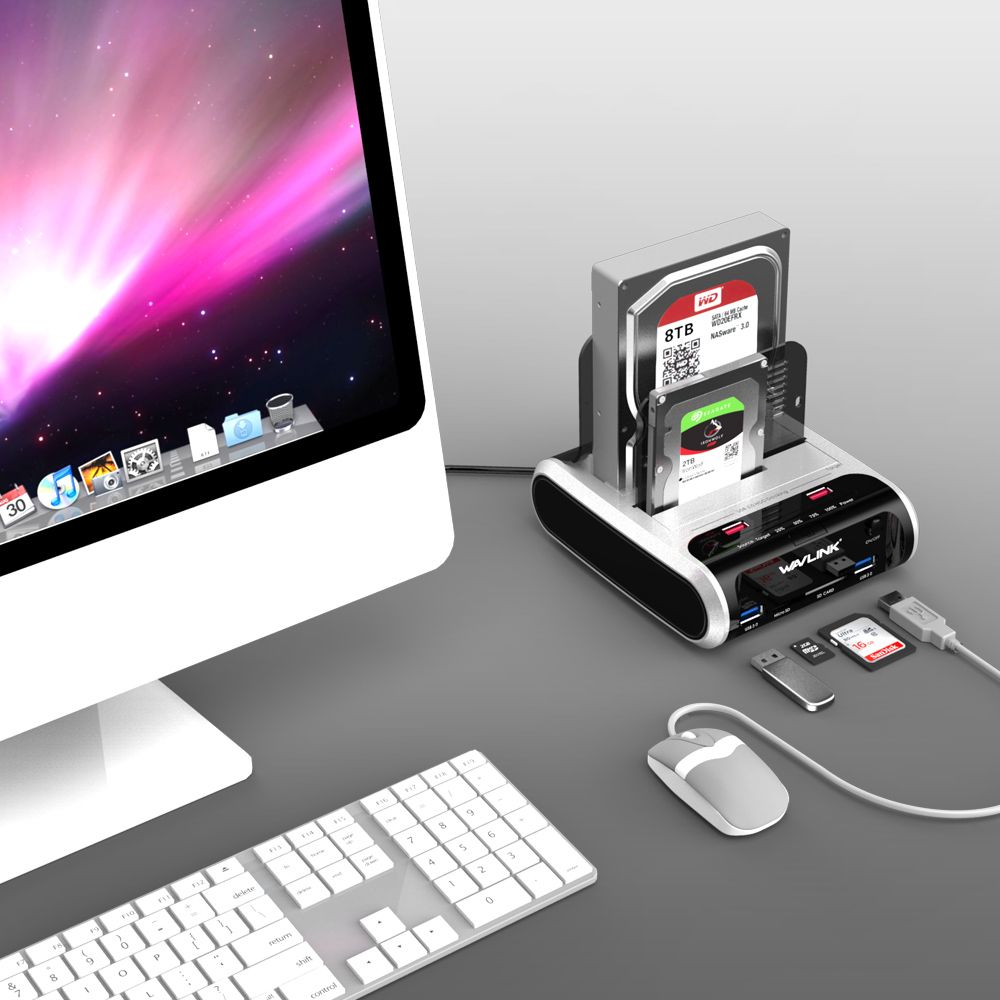 Wavlink SATA HDD 2.5"3.5" External Hard Drive USB 3.0 Docking Station 5Gbps Offline Clone Card Reader For Hard Drive Up To 16TB
