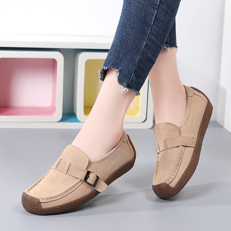New Women Flats Shoes Female Cow Leather Moccasins Woman Cutout Loafers Slip On Oxfords Flats Beige