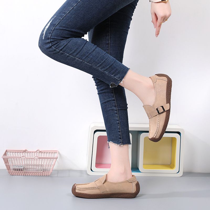 New Women Flats Shoes Female Cow Leather Moccasins Woman Cutout Loafers Slip On Oxfords Flats Beige