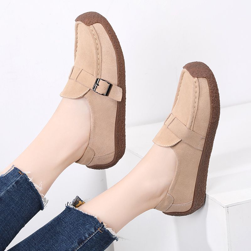 New Women Flats Shoes Female Cow Leather Moccasins Woman Cutout Loafers Slip On Oxfords Flats Beige