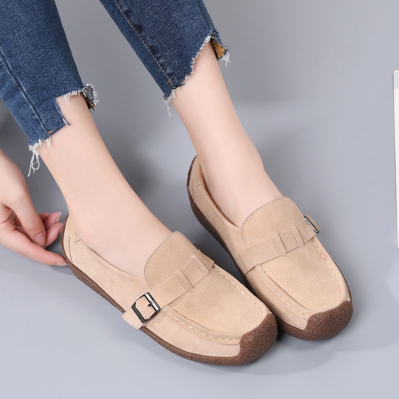 New Women Flats Shoes Female Cow Leather Moccasins Woman Cutout Loafers Slip On Oxfords Flats Beige