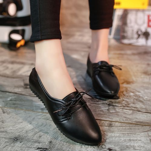 Ladies Casual Leather Shoes Flat Low Heel Women's Shoes