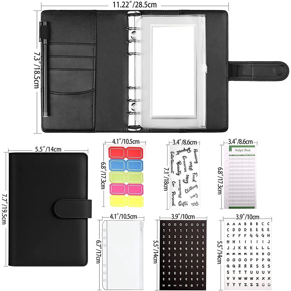 A6 PU Budget Planning Machine, Binder Pockets, Envelope, Personal Cash Budget Envelope System, with Magnetic Closure A