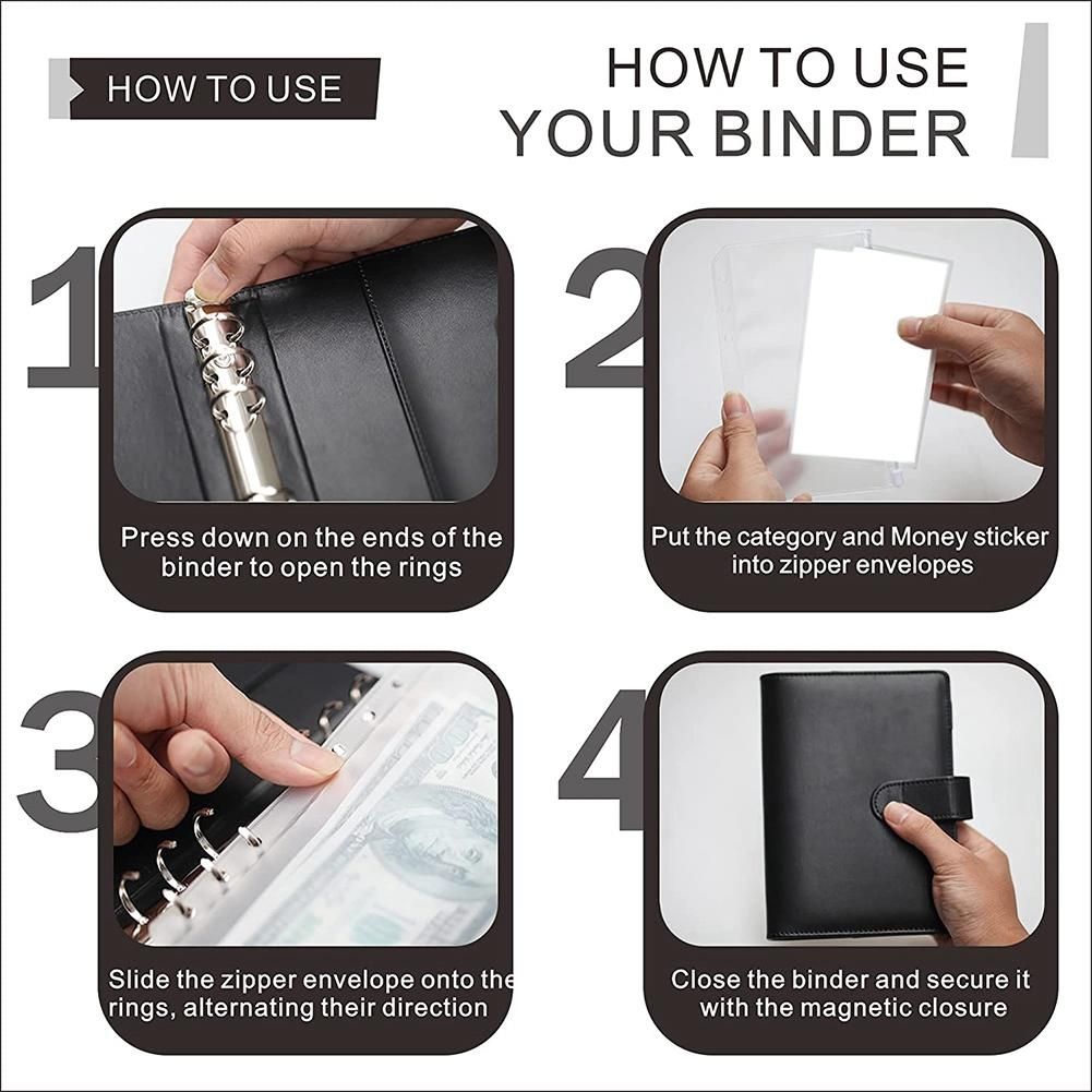 A6 PU Budget Planning Machine, Binder Pockets, Envelope, Personal Cash Budget Envelope System, with Magnetic Closure A