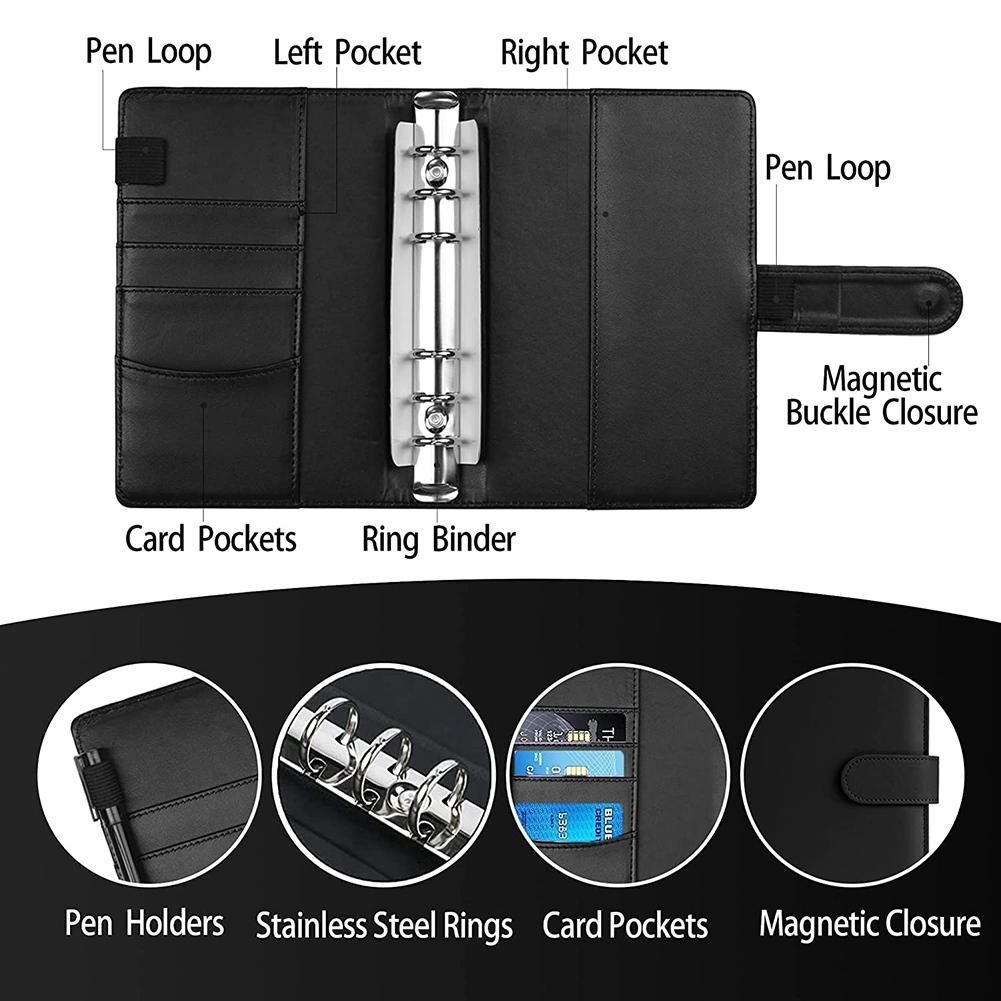 A6 PU Budget Planning Machine, Binder Pockets, Envelope, Personal Cash Budget Envelope System, with Magnetic Closure A