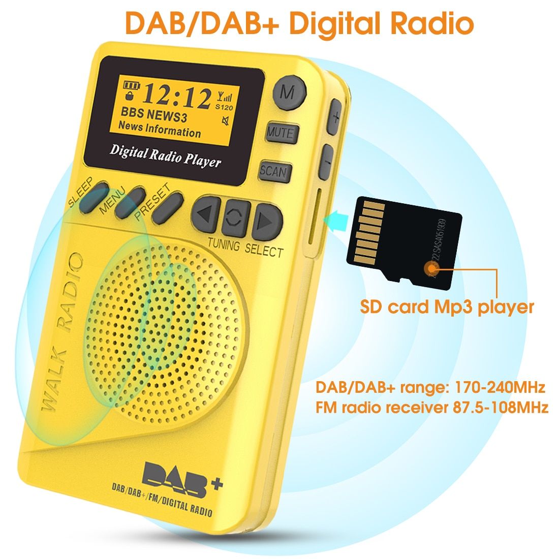 Mini Pocket DAB Digital Radio FM Receiver RDS With LED Display Portable MP3 Player Support TF Card Sleep Time Set