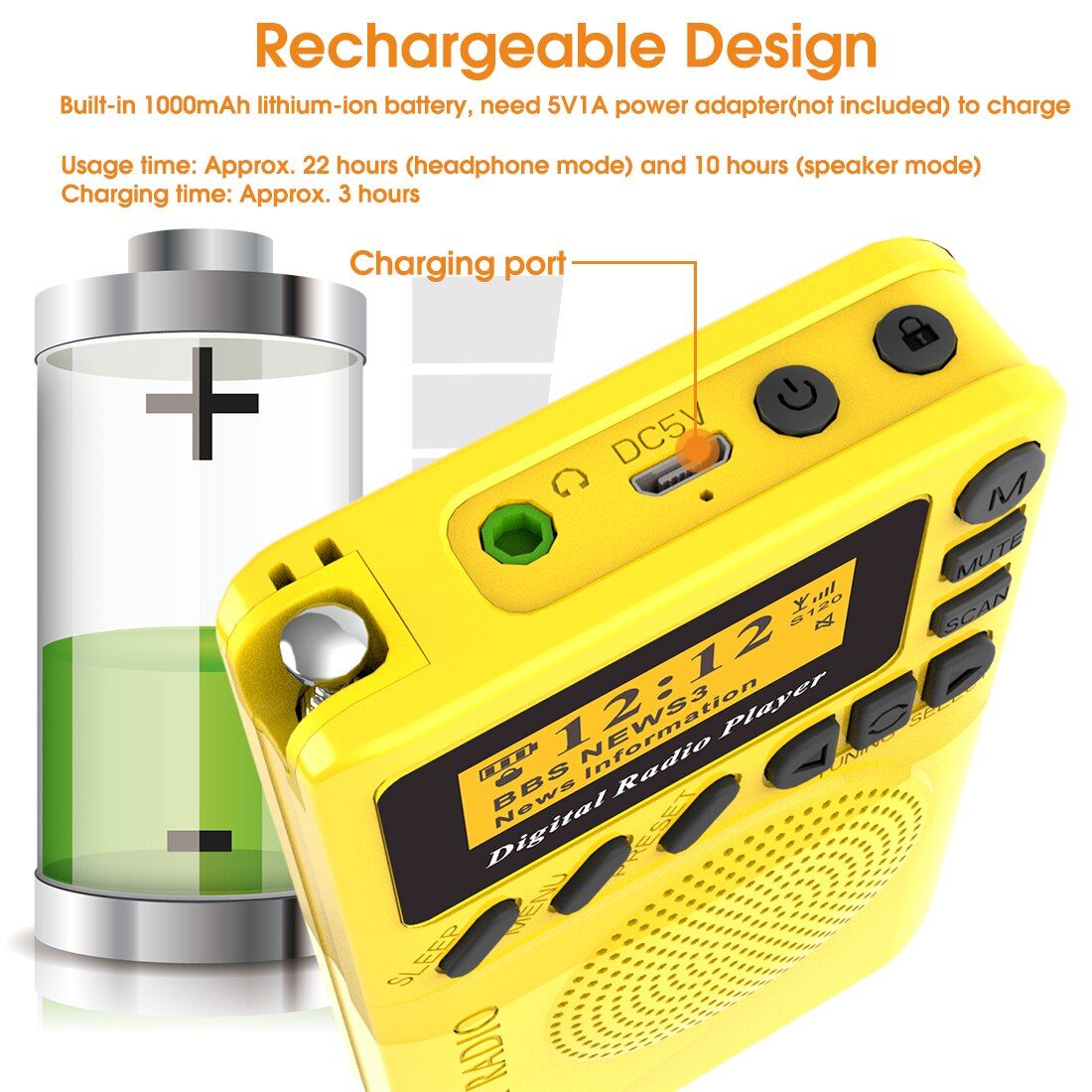 Mini Pocket DAB Digital Radio FM Receiver RDS With LED Display Portable MP3 Player Support TF Card Sleep Time Set