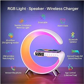 Smart LED Lamp, Clock, Wireless Fast Charging, Bluetooth Speaker