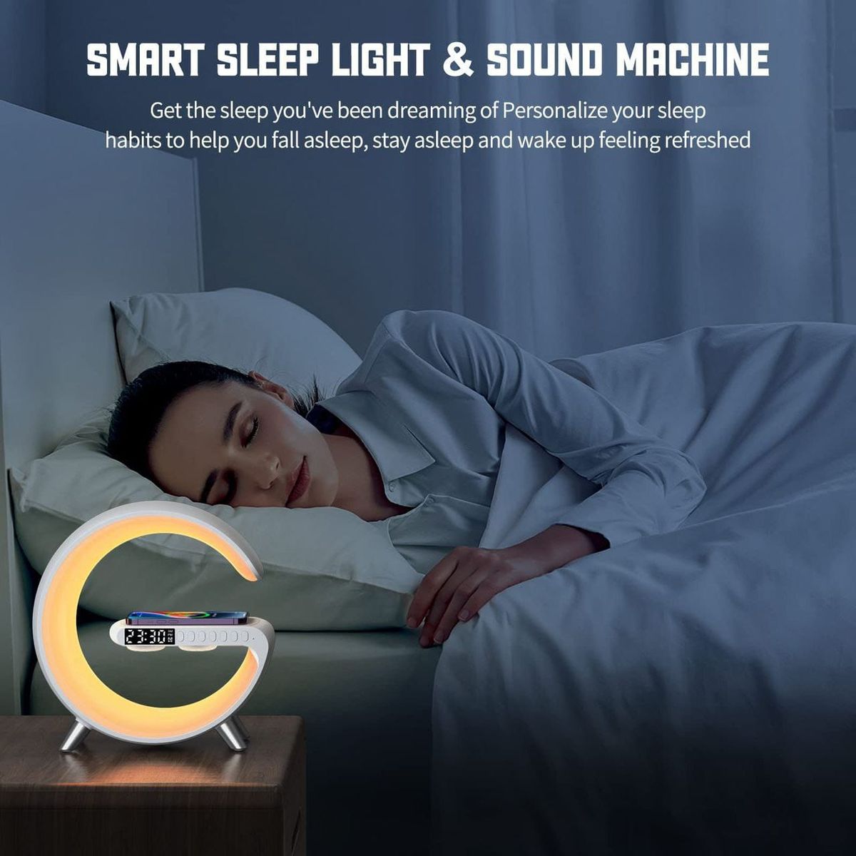 Smart LED Lamp, Clock, Wireless Fast Charging, Bluetooth Speaker