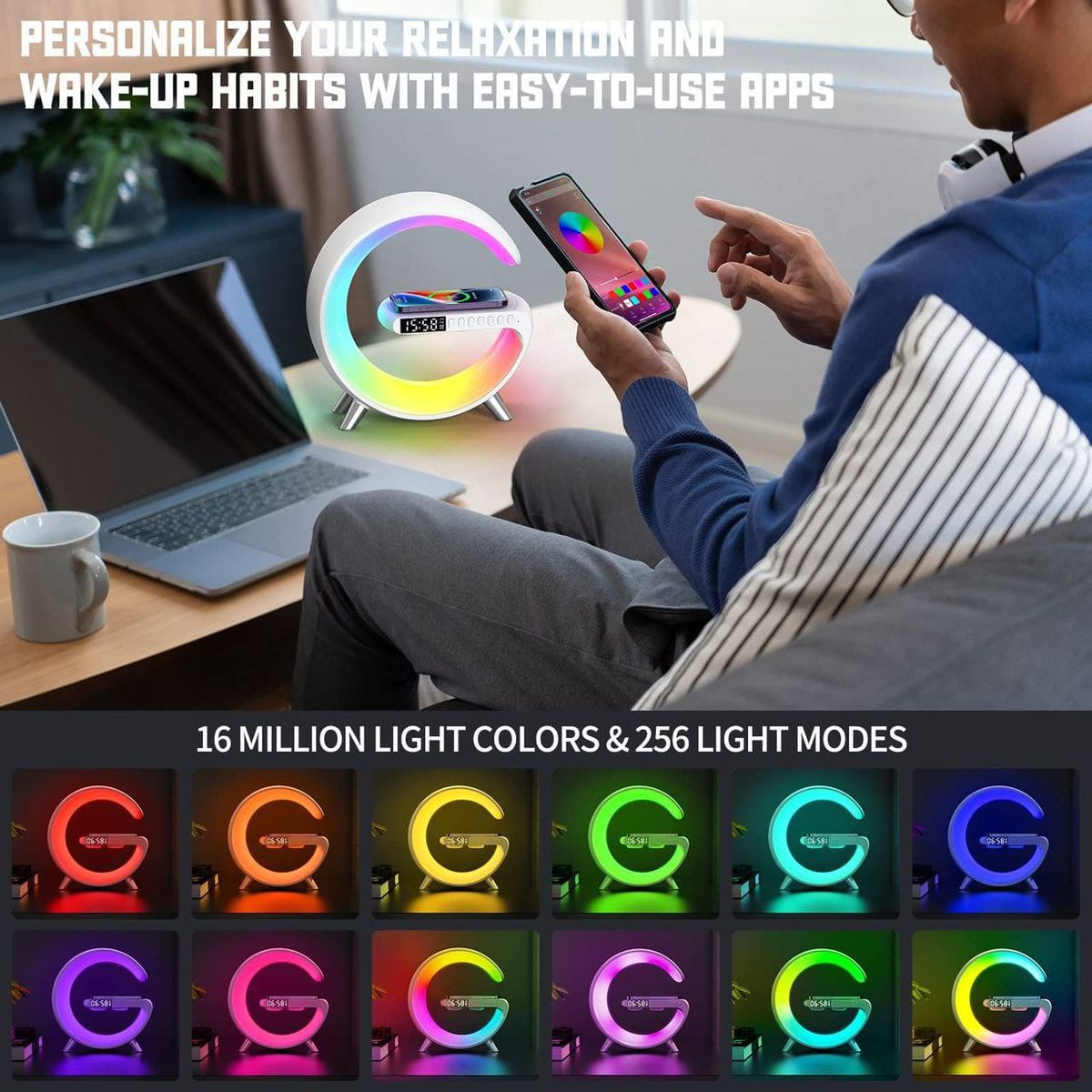 Smart LED Lamp, Clock, Wireless Fast Charging, Bluetooth Speaker