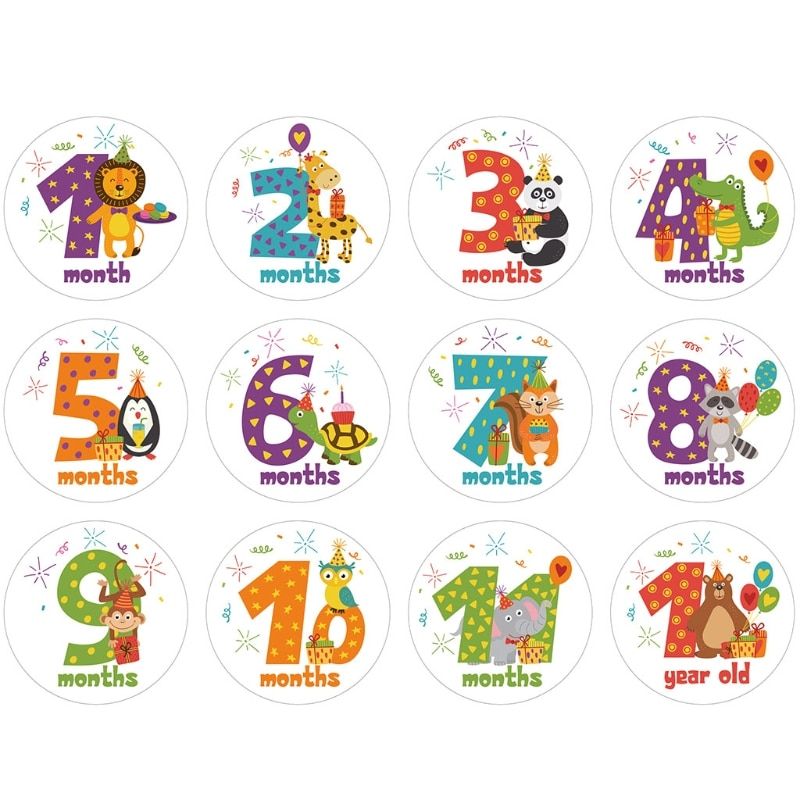 67JC 12 Pcs/Set Newborn Milestone Memorial Month Stickers